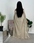 Zel Beige Off Shoulder Mesh Cape Premium Elegant Dress