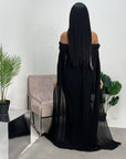 Zel Black Off Shoulder Mesh Cape Premium Elegant Dress