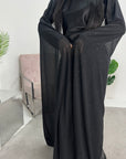 Kezia Black Satin Diamante Cape Modest Dress