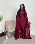 Kezia Wine Satin Diamante Cape Modest Dress