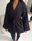 Tamara Black Wrap Belted Short Coat
