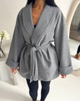 Tamara Grey Wrap Belted Short Coat