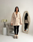 Tamara Beige Wrap Belted Short Coat