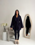 Tamara Navy Wrap Belted Short Coat