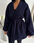 Tamara Navy Wrap Belted Short Coat