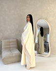 Maya Cream Satin Kaftan With Neck Scarf Dress