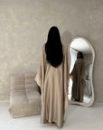 Maya Beige Satin Kaftan With Neck Scarf Dress
