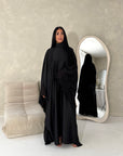 Maya Black Satin Kaftan With Neck Scarf Dress