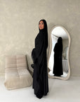 Maya Black Satin Kaftan With Neck Scarf Dress