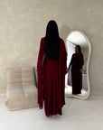 Nari Wine Plain Waist Ruched Sleeve Cape Dress