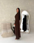 Nari Brown Plain Waist Ruched Sleeve Cape Dress