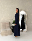 Marnia Navy A Line Tie Back Side Gather Dress