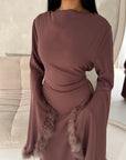 Sonya Berry Extreme Flare Fur Sleeve Tie Back Dress