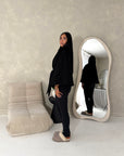 Hala Black High Neck Belted Poncho Coat