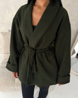 Tamara Khaki Wrap Belted Short Coat