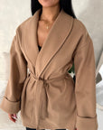 Tamara Camel Wrap Belted Short Coat