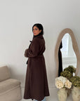 Mona Brown Fur Sleeve Belted Coat