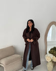 Mona Brown Fur Sleeve Belted Coat