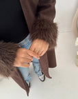 Mona Brown Fur Sleeve Belted Coat