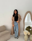 Mona Camel Fur Sleeve Belted Coat