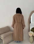 Mona Camel Fur Sleeve Belted Coat