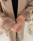 Mona Camel Fur Sleeve Belted Coat