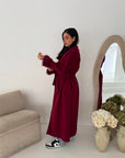 Mona Wine Fur Sleeve Belted Coat