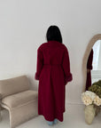 Mona Wine Fur Sleeve Belted Coat