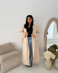 Mona Beige Fur Sleeve Belted Coat