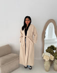 Mona Beige Fur Sleeve Belted Coat