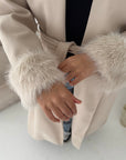 Mona Beige Fur Sleeve Belted Coat