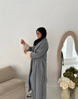 Mona Grey Fur Sleeve Belted Coat