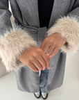 Mona Grey Fur Sleeve Belted Coat