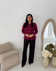 Kisa Wine Gold Button Knitted Cardigan