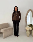 Kisa Brown Gold Button Knitted Cardigan