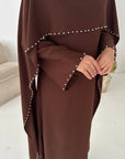 Sherin Brown Pearl Detail Modest Dress