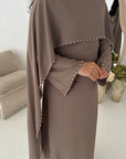 Sherin Mocha Pearl Detail Modest Dress