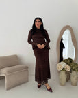 Aria Brown Lace Turtle Neck Lined Dress