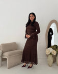Aria Brown Lace Turtle Neck Lined Dress
