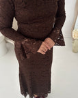 Aria Brown Lace Turtle Neck Lined Dress