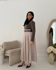 Evera Mocha Soft Rib Top Skirt Belted Dress