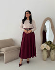 Evera Wine Soft Rib Top Skirt Belted Dress