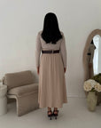 Evera Beige Soft Rib Top Skirt Belted Dress