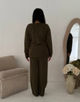 Harper Khaki Plain Knitted Wrap Trouser Co Ord