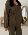Harper Khaki Plain Knitted Wrap Trouser Co Ord