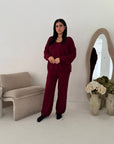 Harper Wine Plain Knitted Wrap Trouser Co Ord