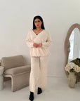 Harper Beige Plain Knitted Wrap Trouser Co Ord