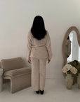 Harper Beige Plain Knitted Wrap Trouser Co Ord