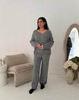Harper Grey Plain Knitted Wrap Trouser Co Ord