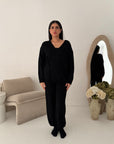 Harper Black Plain Knitted Wrap Trouser Co Ord